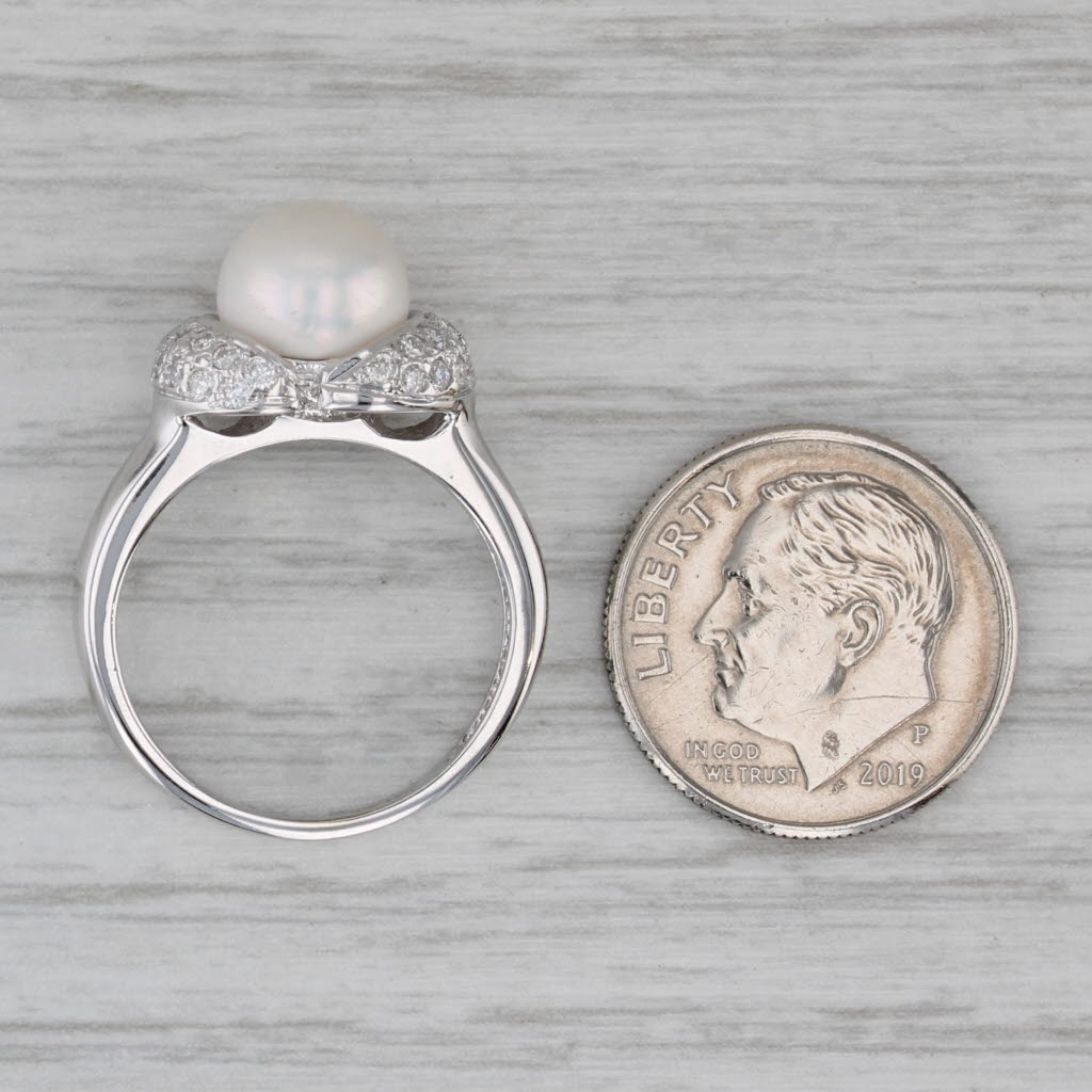 Gray 0.28ctw Diamond Cultured Pearl Ring 14k White Gold Size 5.75