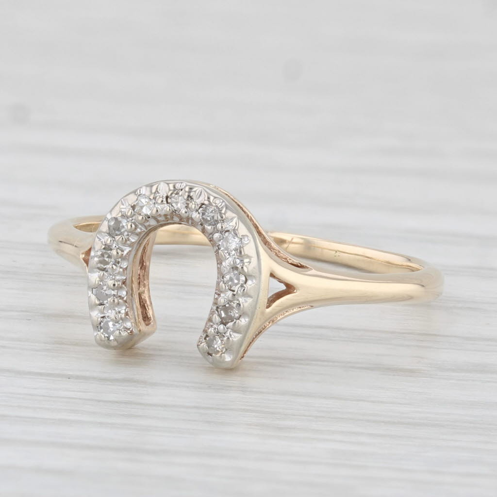 Light Gray Diamond Horseshoe Ring 10k Yellow Gold Size 8.25 Western Luck