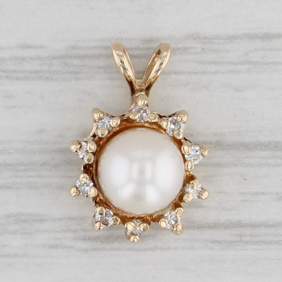 Gray Cultured Pearl Diamond Halo Pendant 14k Yellow Gold