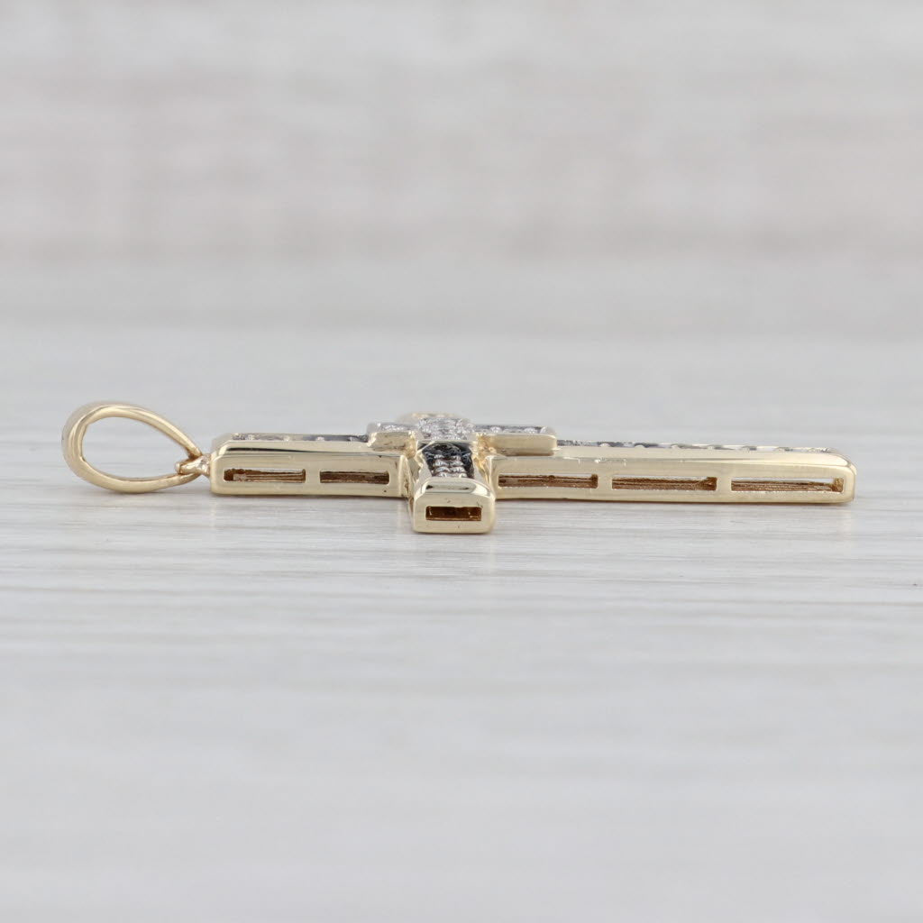 Light Gray 0.34ctw Diamond Cross Pendant 10k Yellow Gold Religious Jewelry