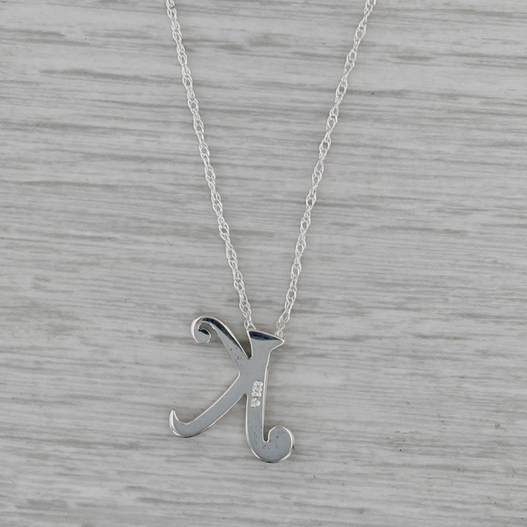 Letter Initial K Pendant Necklace Sterling Silver Cable Chain 16.5-18.5"