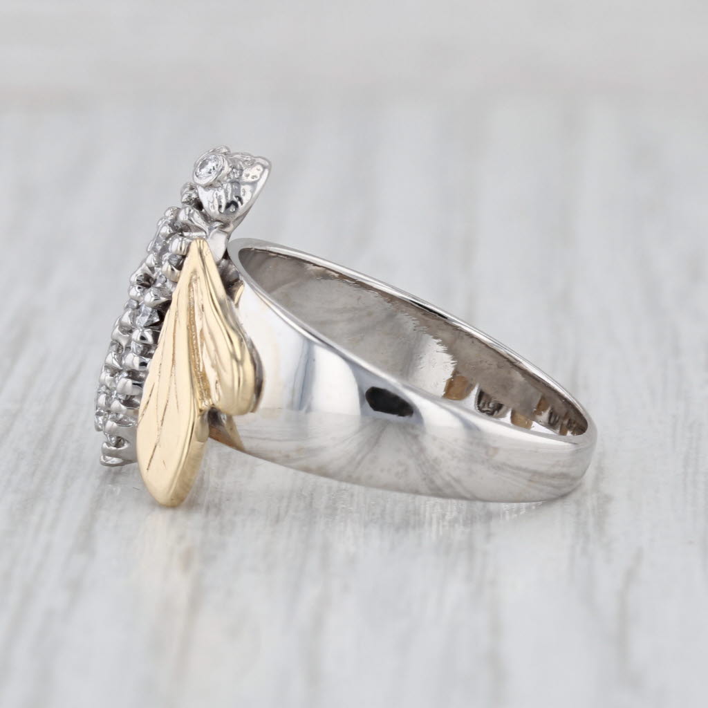 0.66ctw Pave Diamond Bee Ring 14k Yellow White Gold Size 8.5Cocktail