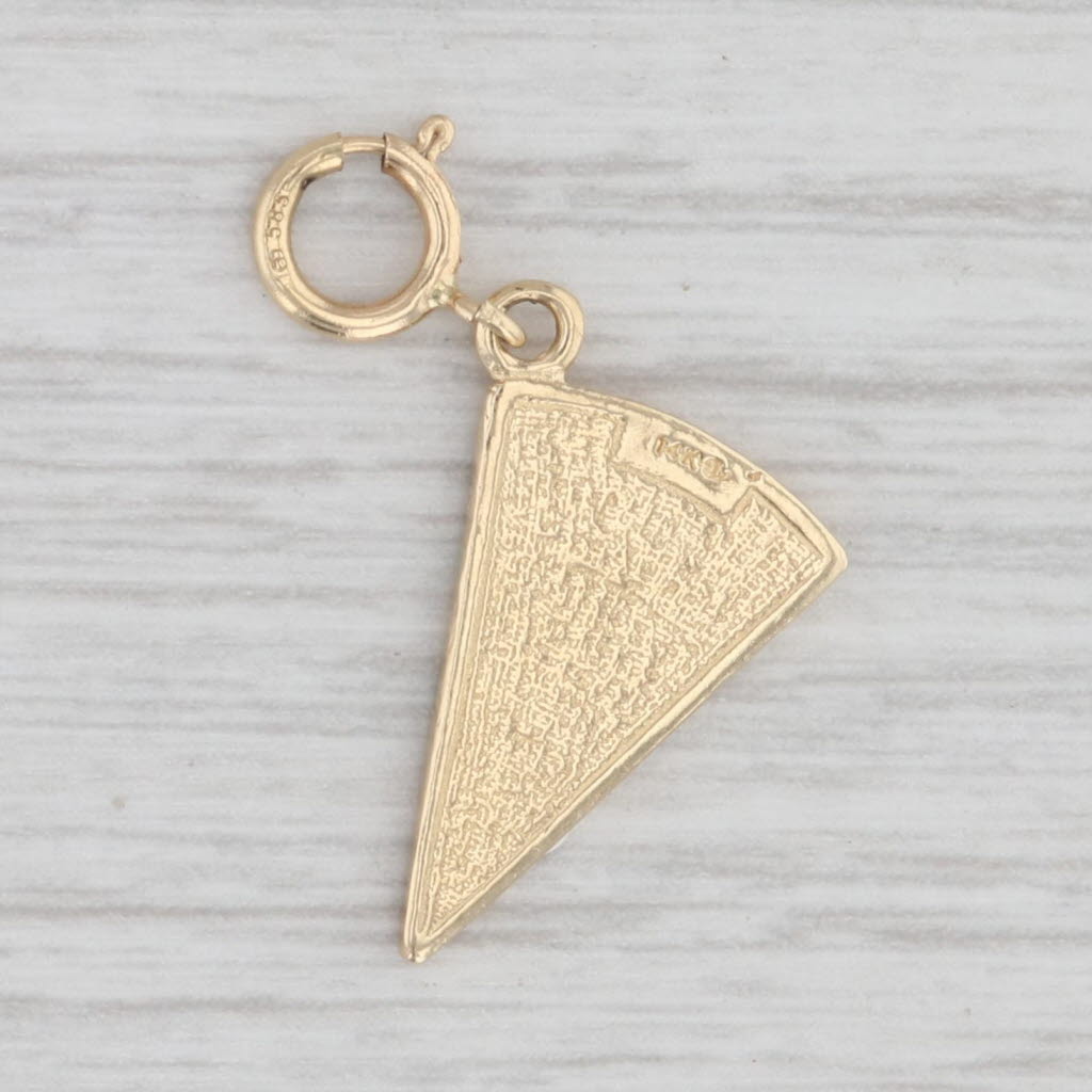 Light Gray Pizza Slice Charm 14k Yellow Gold Enamel Food Themed Pendant