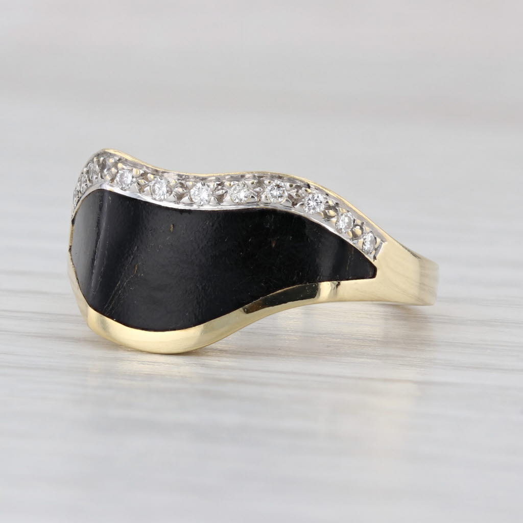 Bernard K Passman Contoured Black Coral Diamond Ring w/ Papers 18k Gold Sz 6.75