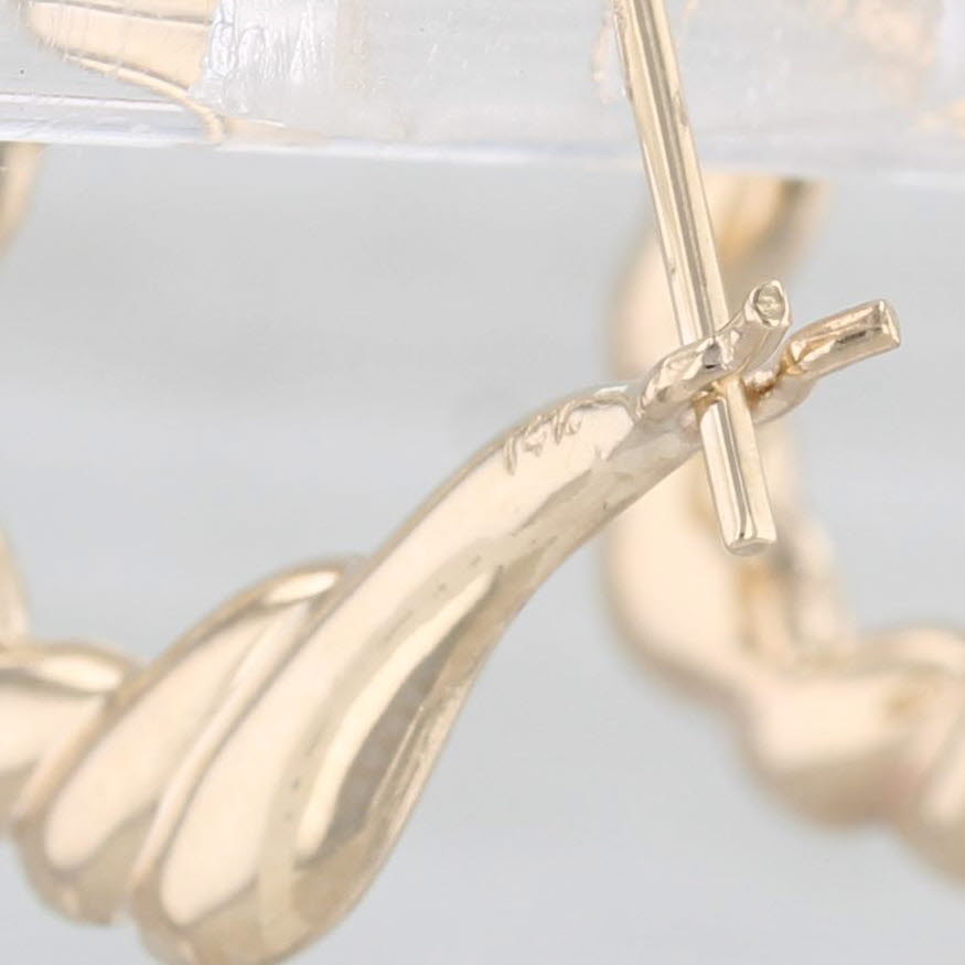 Light Gray Beveled Hoop Earrings 14k Yellow Gold Snap Top Oval Hoops