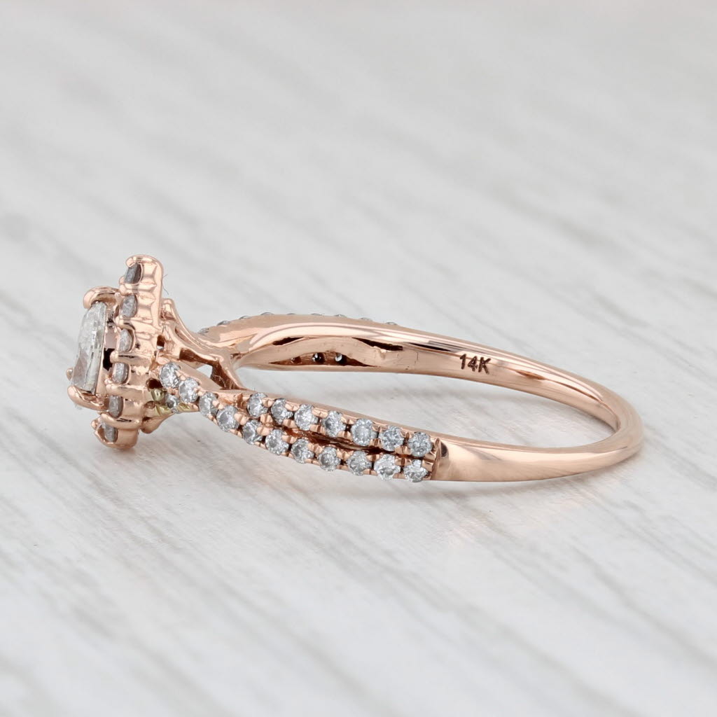 Light Gray 0.58ctw Diamond Pear Halo Engagement Ring 14k Rose Gold Size 5.5