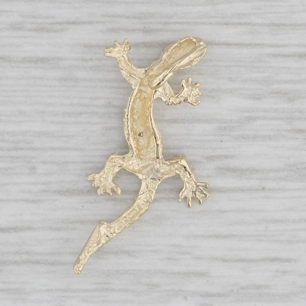 Gray Small Geko Charm 14k Yellow Gold Lizard Pendant