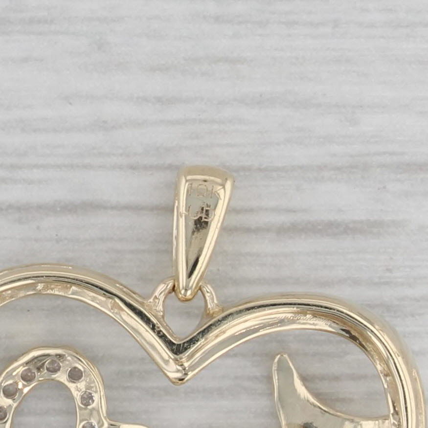 Gray Diamond MOM Heart Pendant 10k Yellow Gold Gift Keepsake