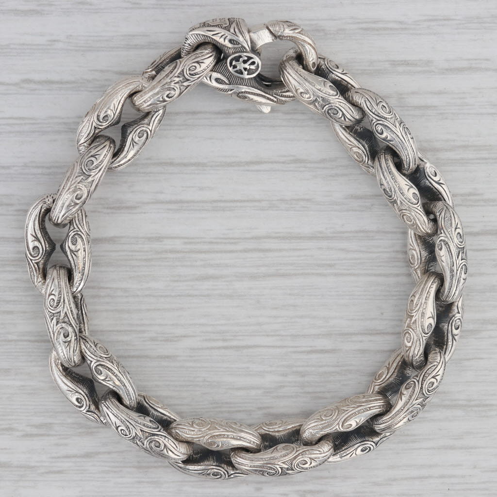 Gray Scott Kay Cable Chain Bracelet Sterling Silver 7" Extra Links Pouch cloth