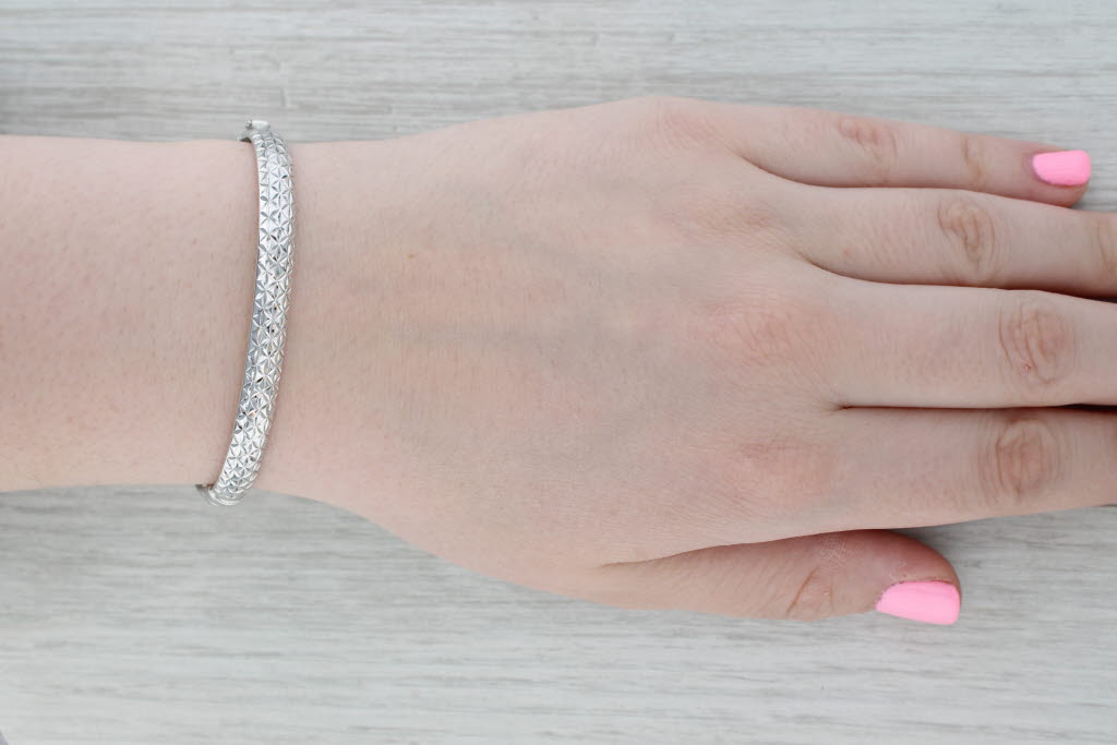 Gray Etched Star Pattern Bangle Bracelet Sterling Silver 7" 6.1mm