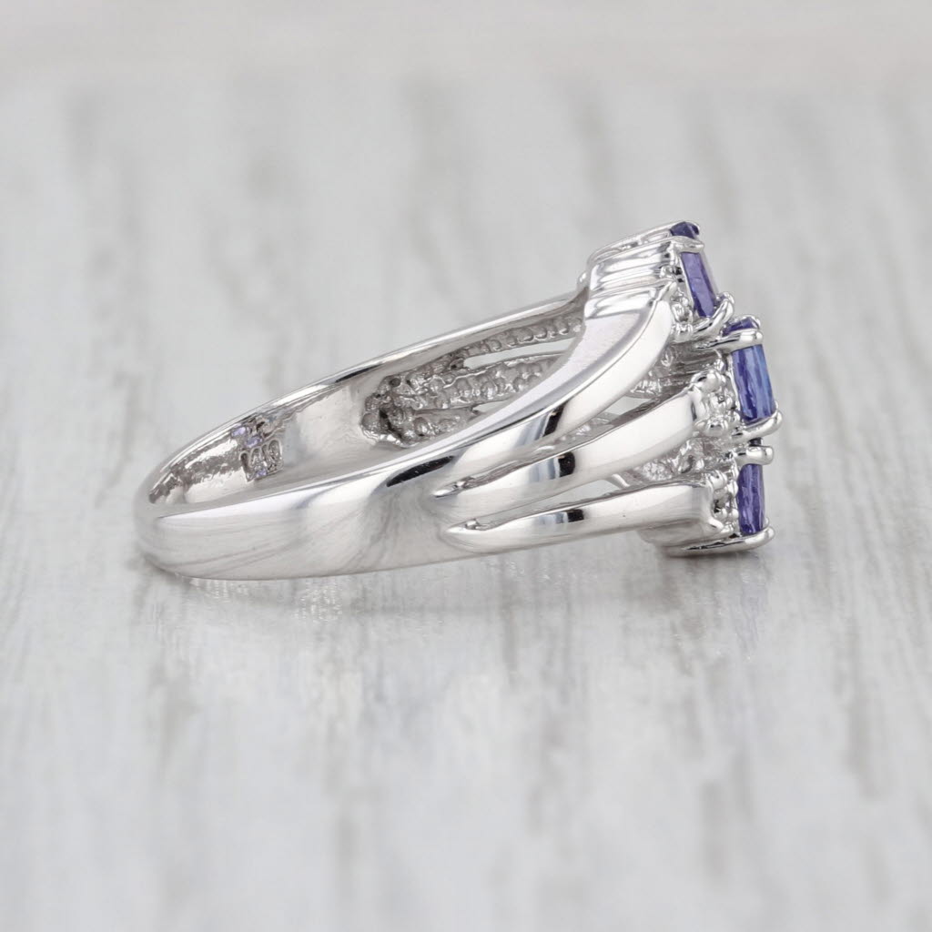 0.62ctw Tanzanite 3-Stone Diamond Ring 14k White Gold Size 6.5