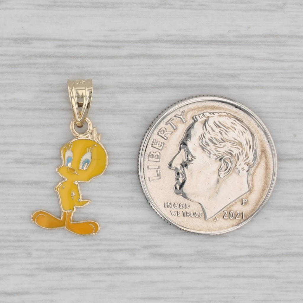 Gray Tweety Bird Pendant 14k Yellow Gold Enamel Warner Brothers Cartoon Collectible