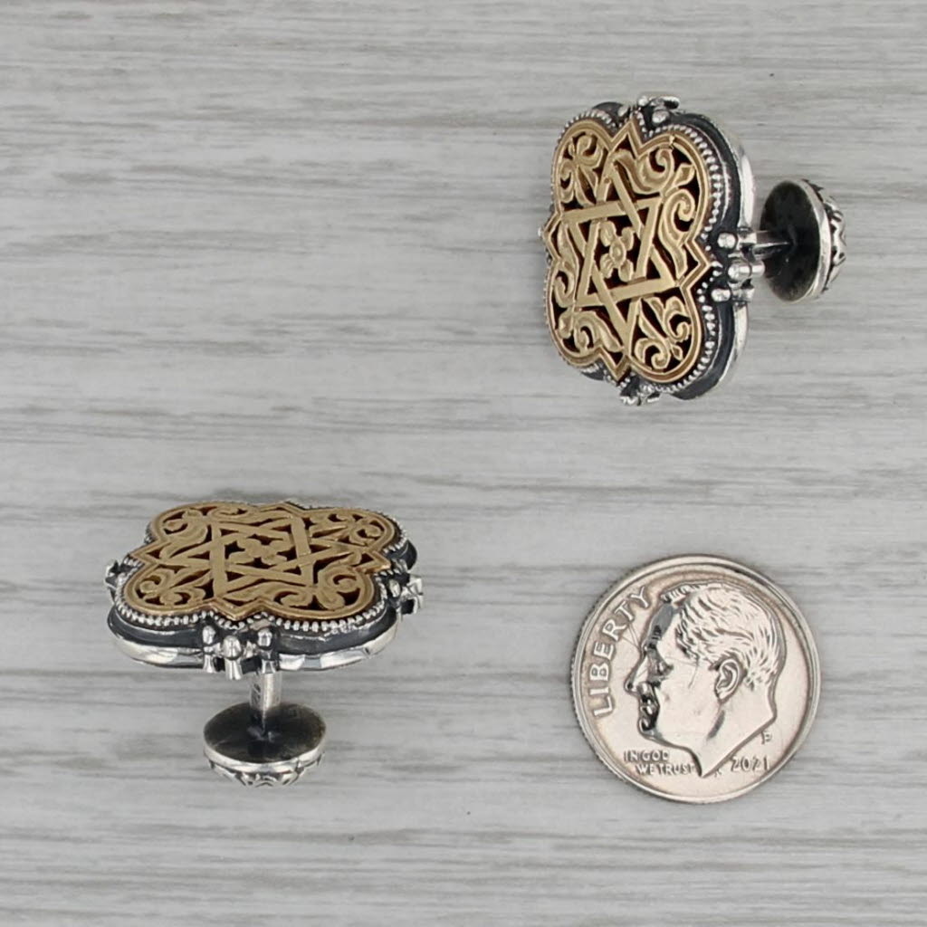 Ornate Openwork Sterling Silver 18k Yellow Gold Konstantino Cufflinks