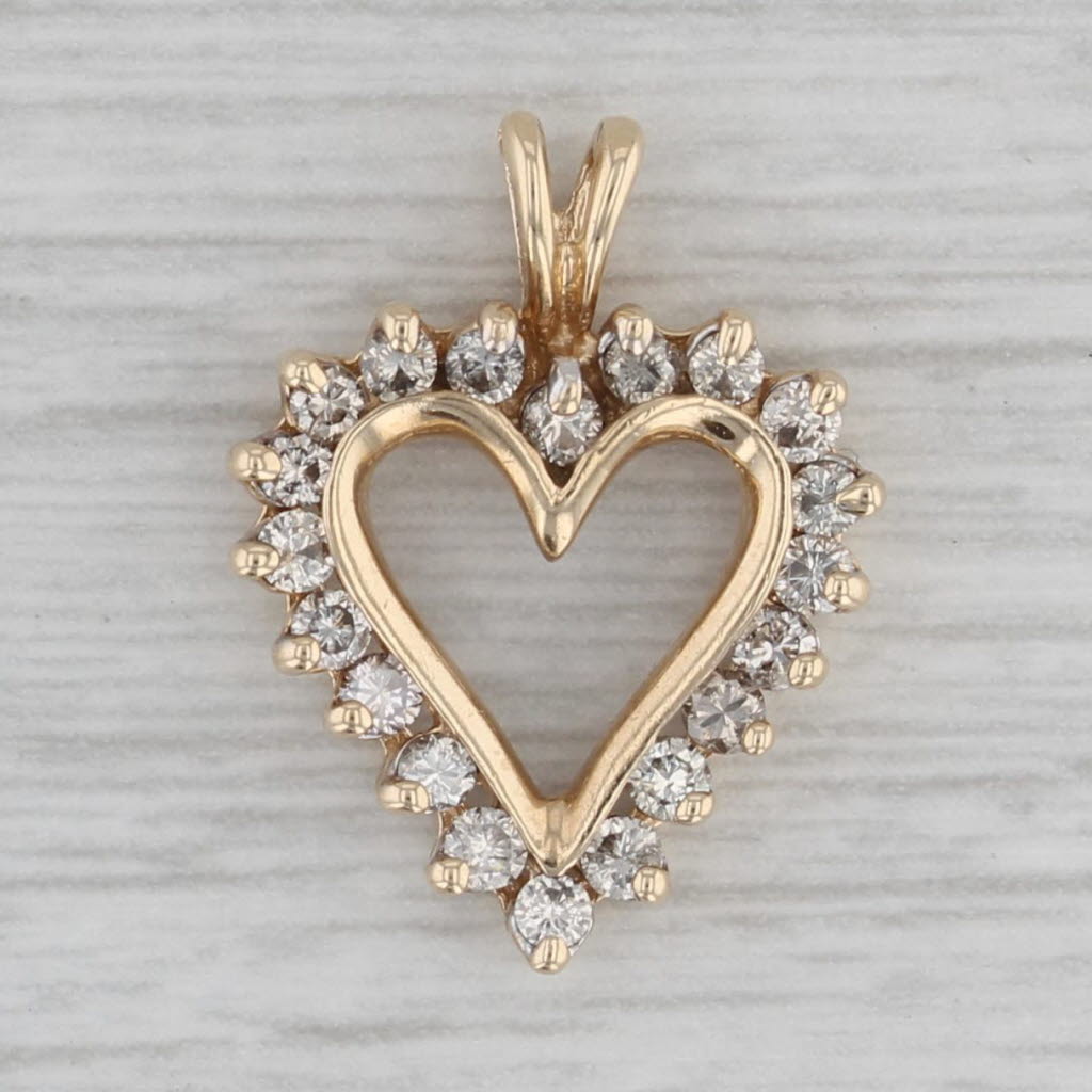 Gray 0.45ctw Diamond Open Heart Pendant 10k Yellow Gold
