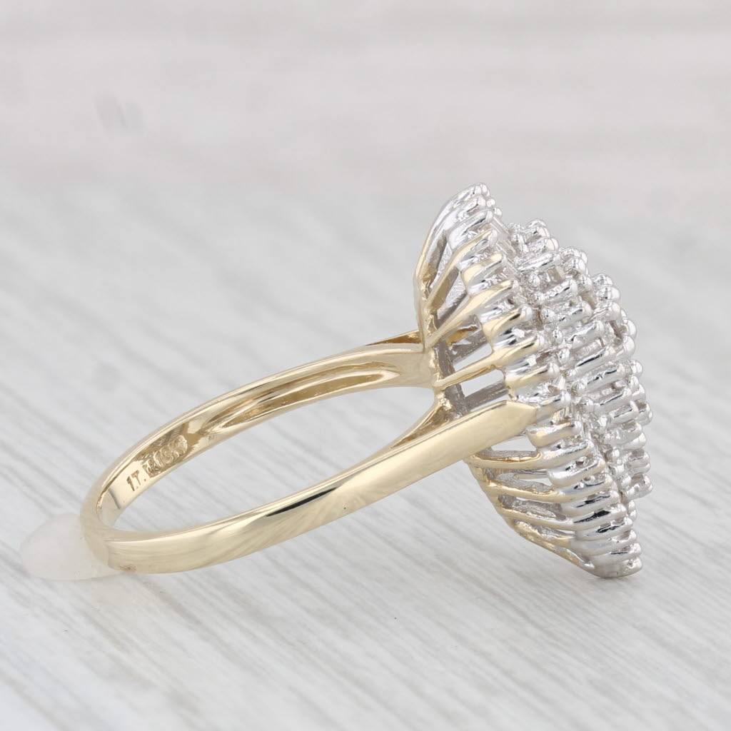 Light Gray 0.72ctw Diamond Cluster Teardrop Ring 10k Yellow Gold Size 7.25 Cocktail