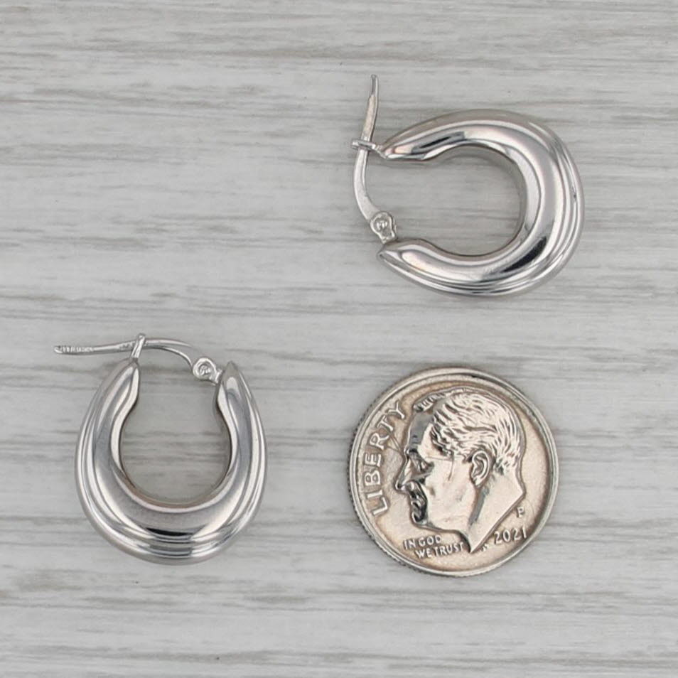 Oval Beveled Hoop Earrings 14k White Gold Snap Top Hoops