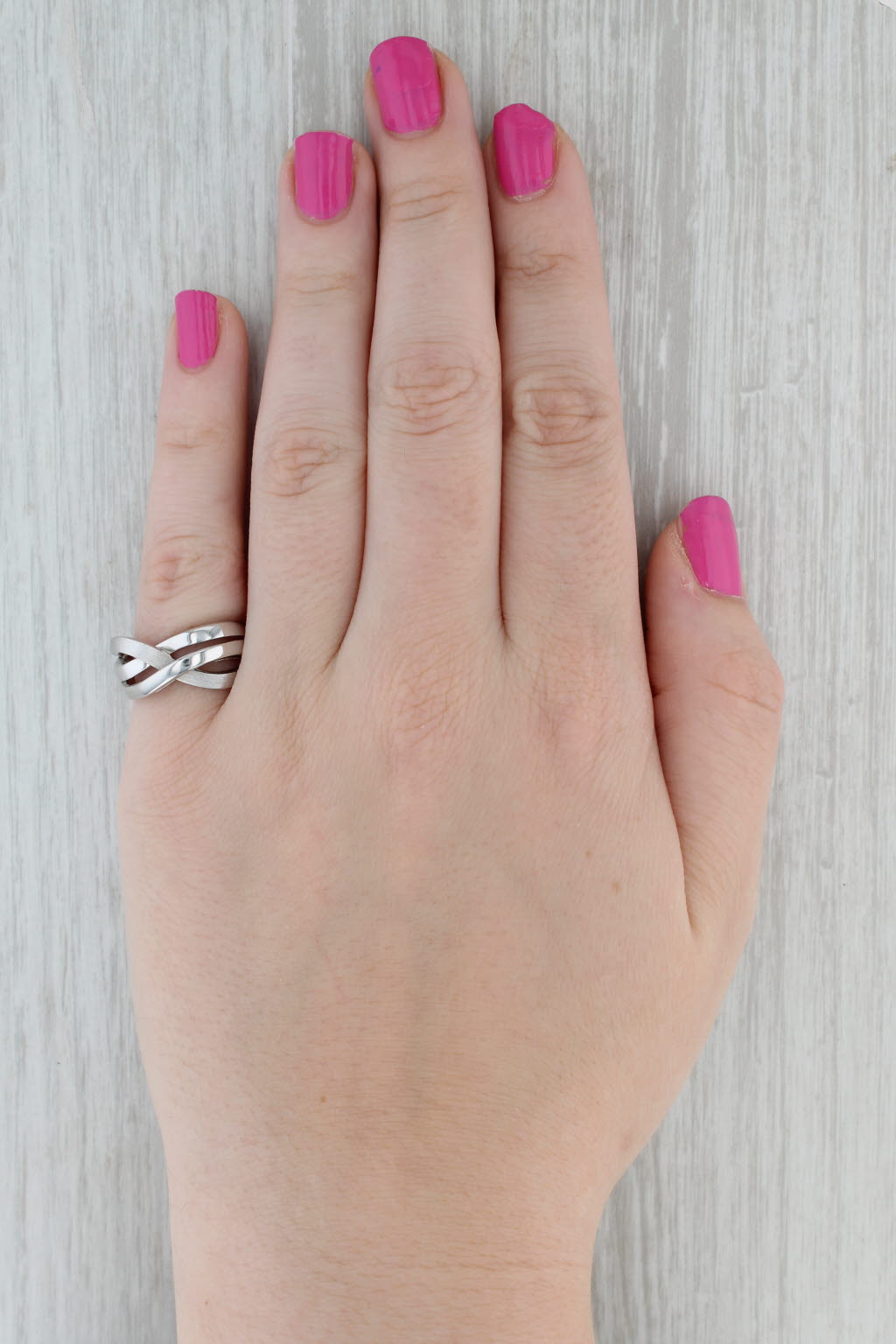 Gray Woven 3-Band Ring 14k White Gold Size 7 Statement