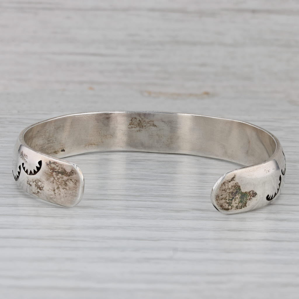 Gray Vintage Native American Turquoise Cuff Bracelet Stamped Sterling Silver