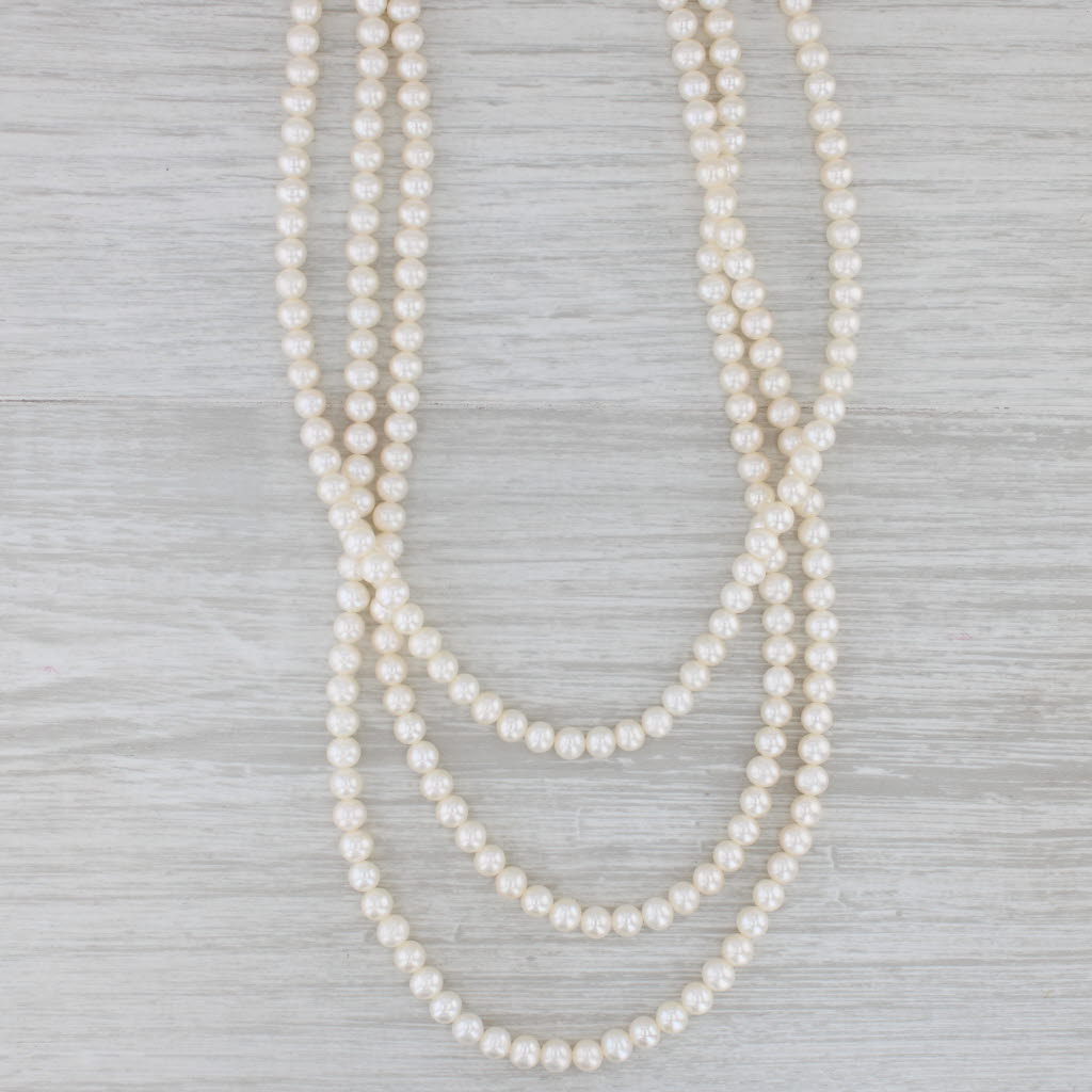 Gray 3-Strand Cultured Pearl Bead Necklace 14k Yellow Gold Clasp 16.5"