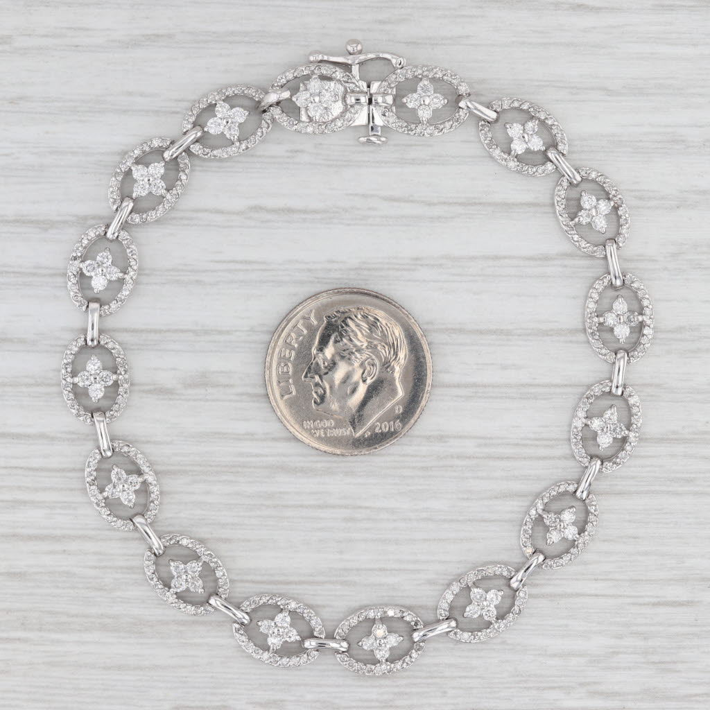 2.20ctw Diamond Oval Flower Link Bracelet 14k White Gold 7.25" 7.4mm