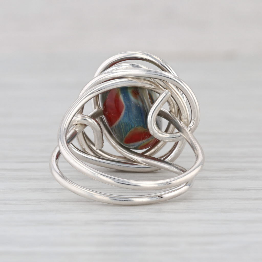Glass Donut Bead Knot Ring Sterling Silver 925 Statement Size 7