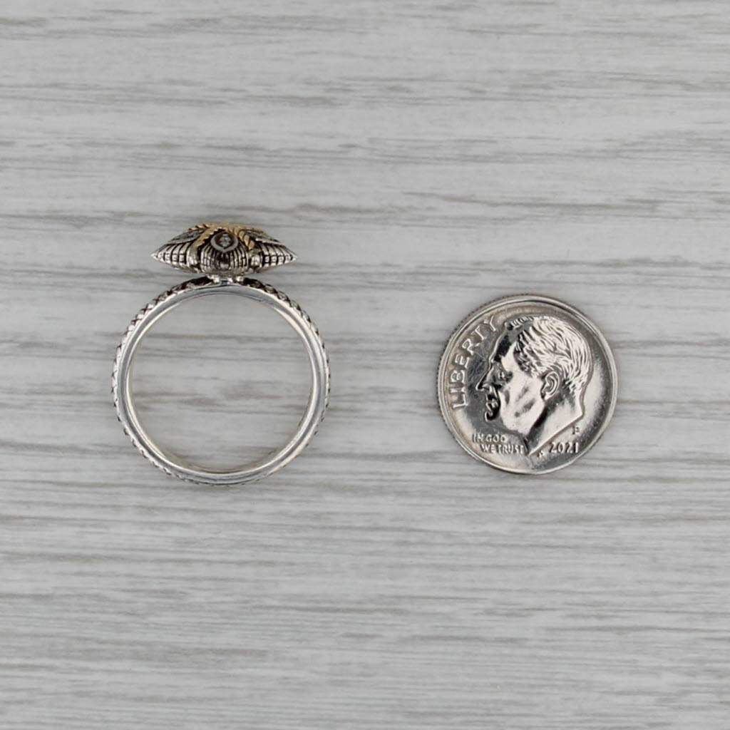 New Diamond Star Flower Ring Sterling Silver 14k Gold Textured Rope Size 7