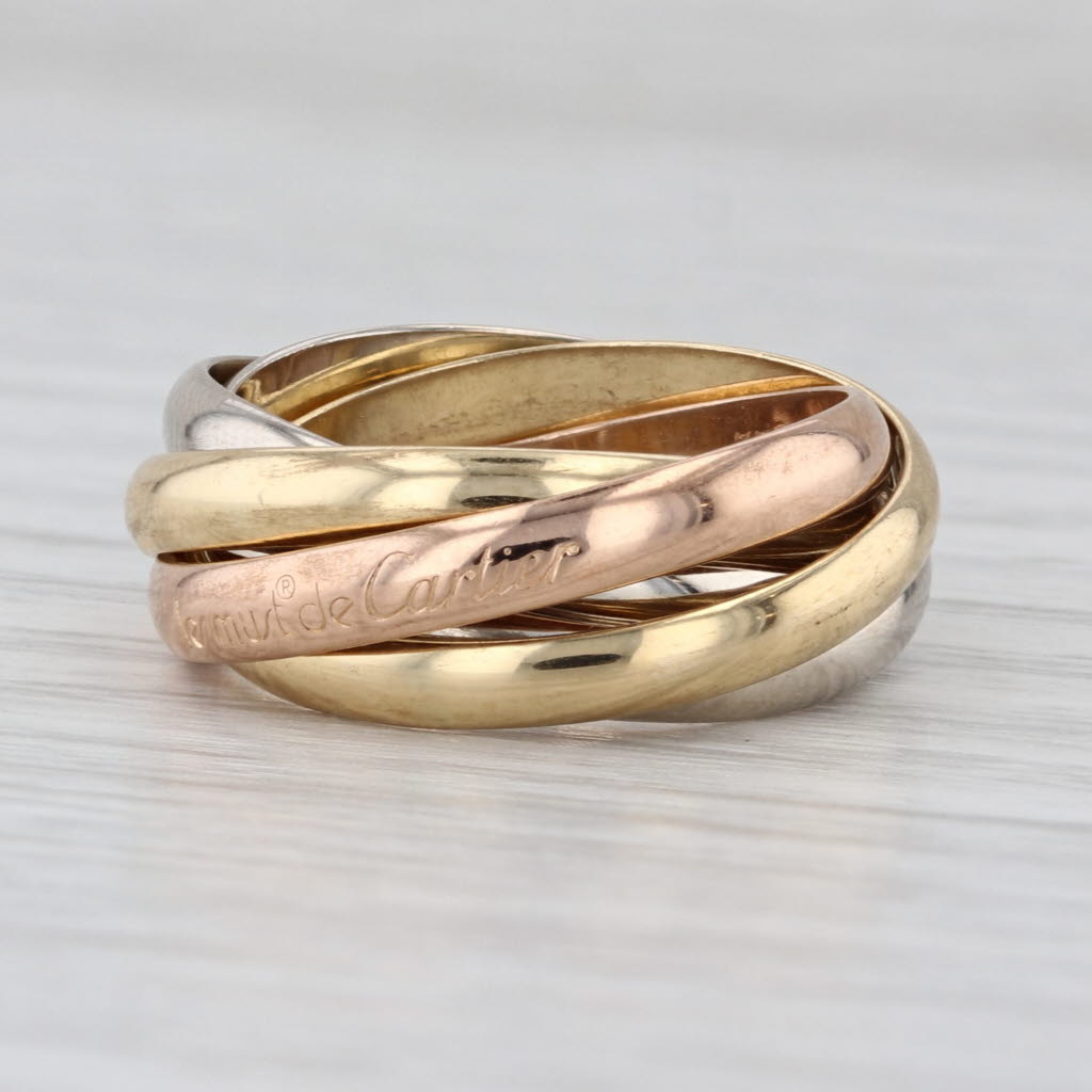 Les Must De Cartier 5 Bands Rolling Rings 18k Yellow Rose White Gold Sz 6.25 52