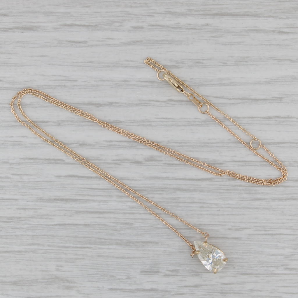 New 1.88ct Pear Diamond Necklace 14k Yellow Gold 16.25" 18.25" Cable Chain