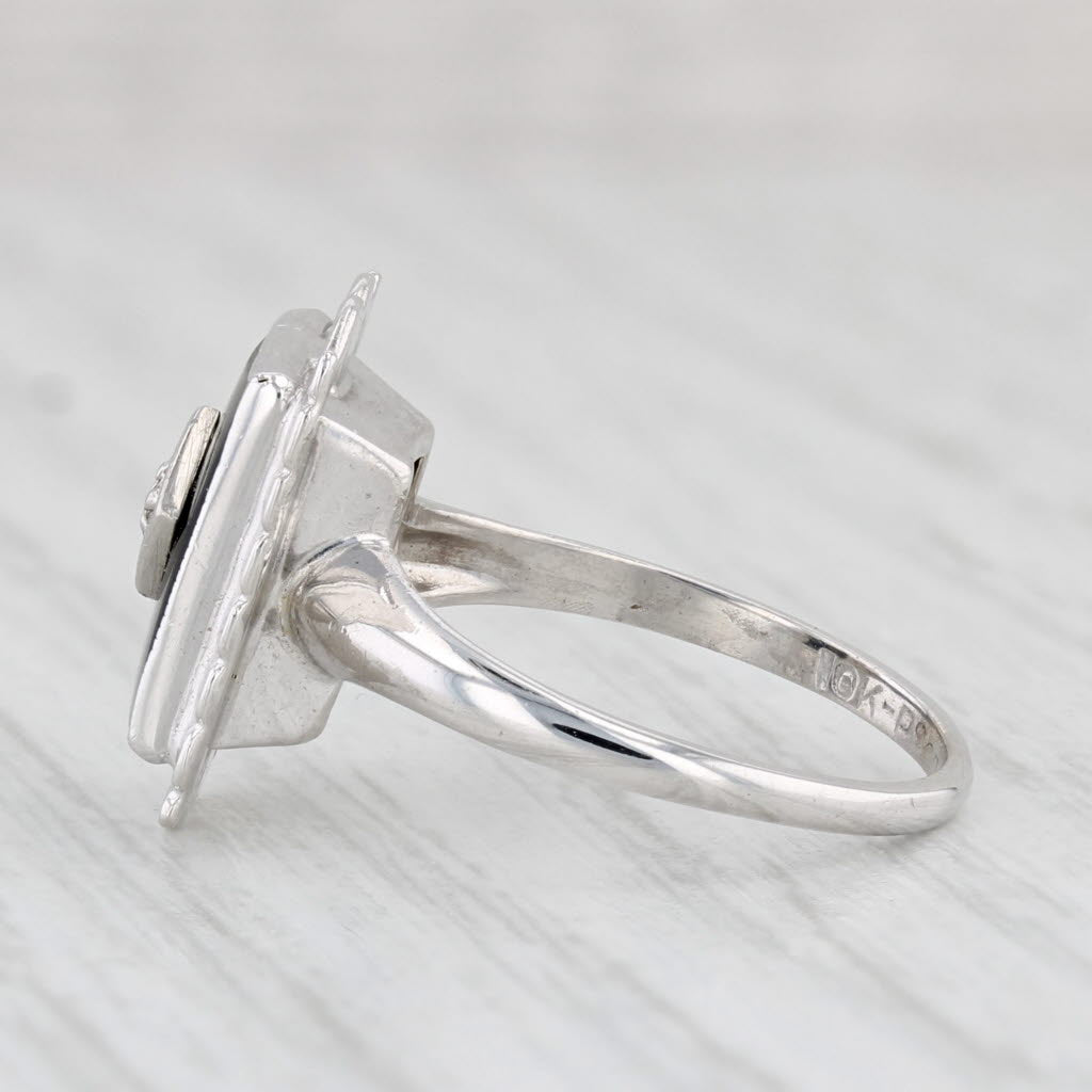 Light Gray Vintage Onyx Diamond Signet Ring 10k White Gold Size 4.5 PS Co
