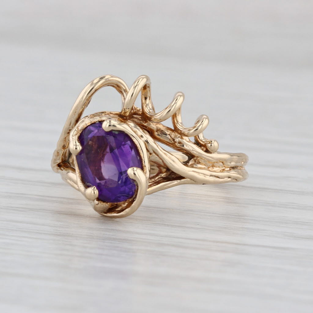 Custom 1.05ct Oval Solitaire Amethyst Coiled Ring 14k Yellow Gold Size 6.5