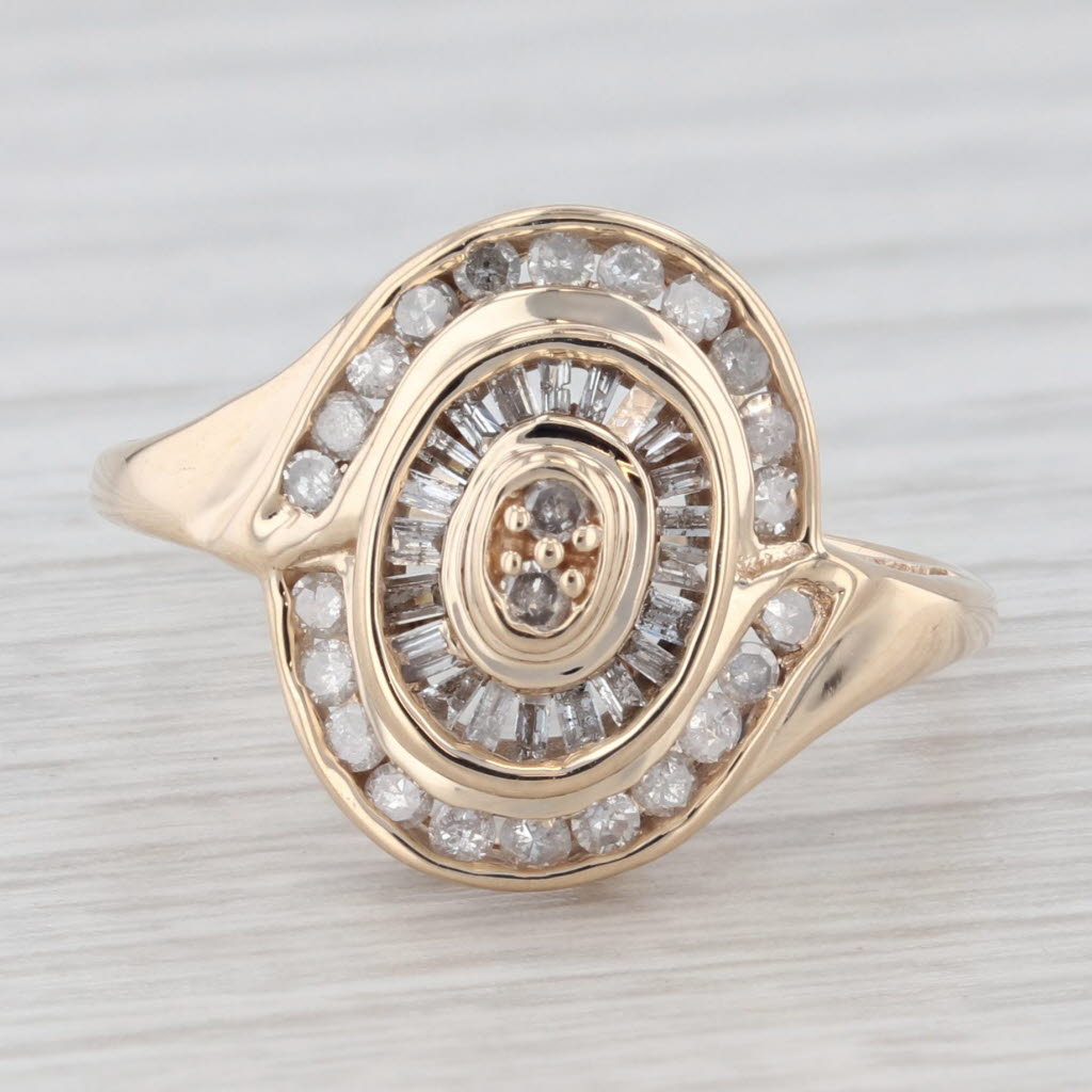 Light Gray 0.3 ctw Diamond Tiered Swirl Snail Shell 10K Yellow Gold Size 8 Ring