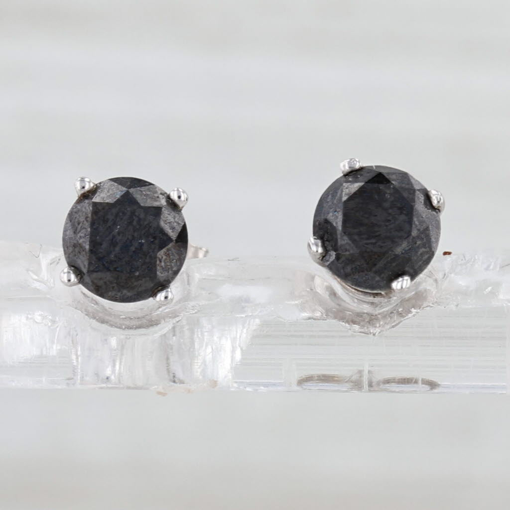1.20ctw Black Diamond Stud Earrings 10k White Gold Round Solitaire Studs