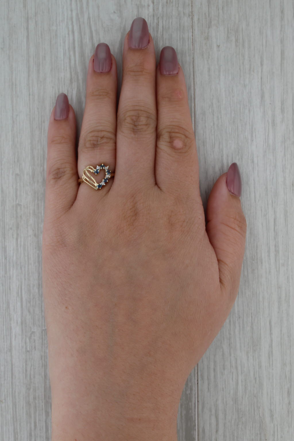 0.25ctw Blue Sapphire Diamond Heart Ring 10k Yellow Gold Size 6