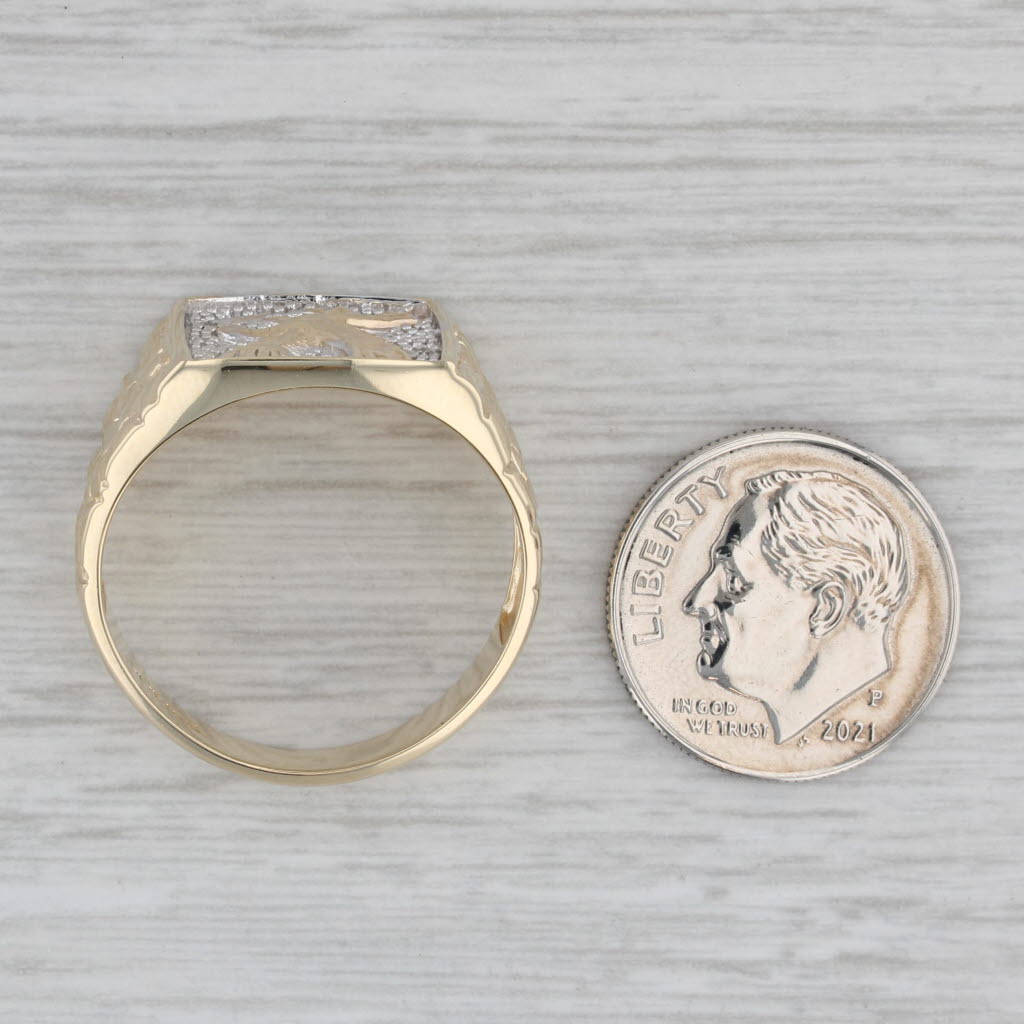 Gray Diamond Accented Soaring Eagle Signet Ring 10k Gold Size 11 Men's