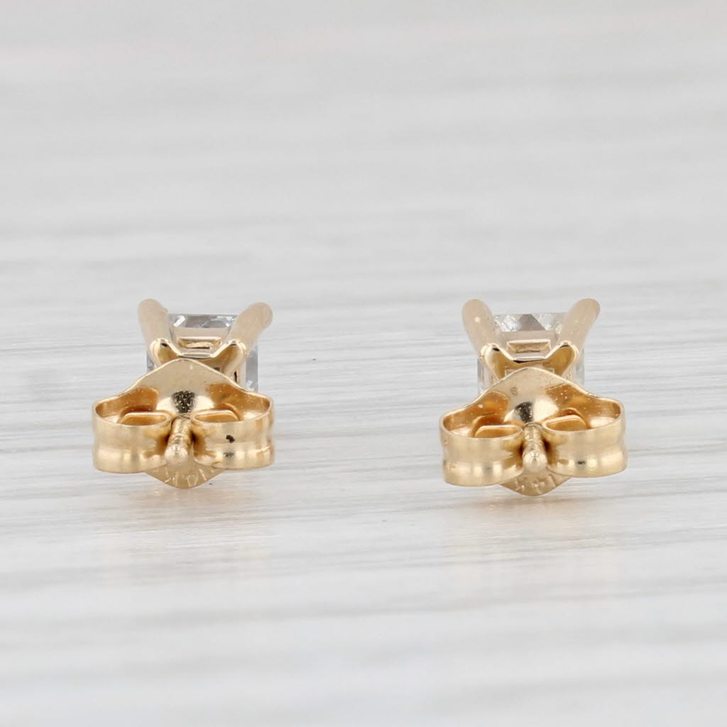 Light Gray 0.50ctw Diamond Princess Solitaire Stud Earrings 14k Yellow Gold