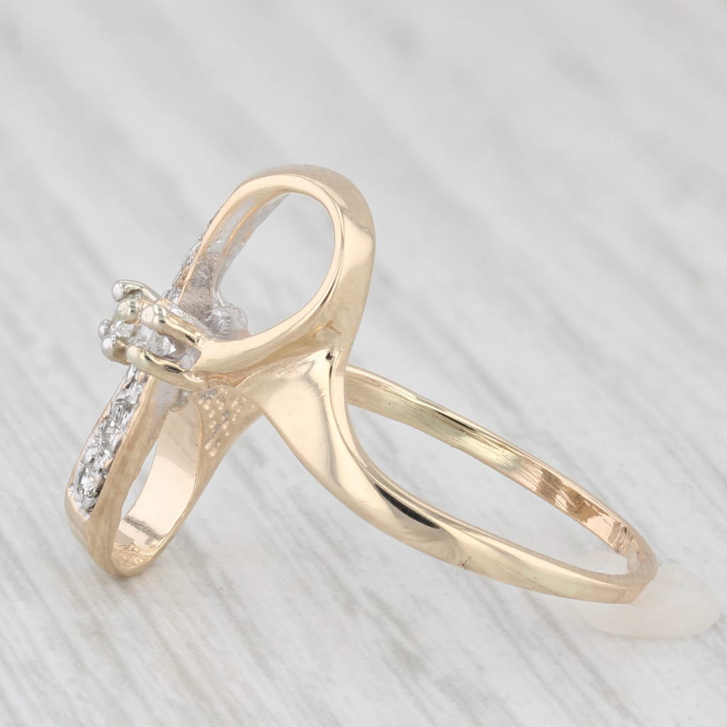 Light Gray Diamond Ribbon Ring 10k Yellow Gold Size 6.5 Bypass