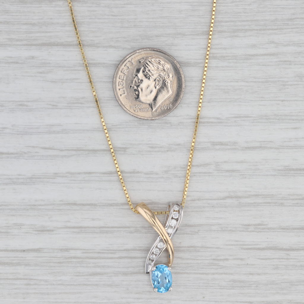 1.01ctw Blue Topaz Diamond Pendant Necklace 14k Yellow White Gold 20" Box Chain