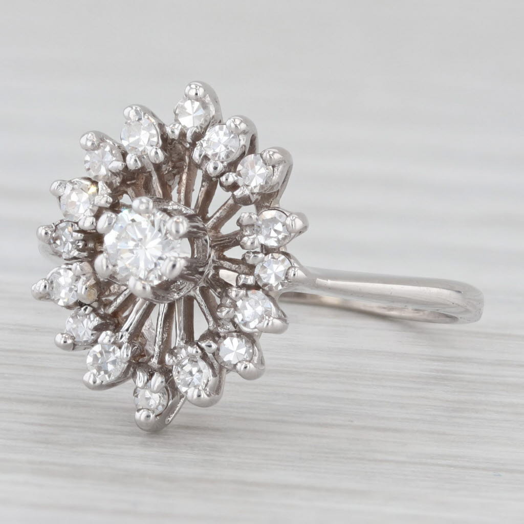 Light Gray 0.36ctw Round Diamond Halo Engagement Ring 14k White Gold Size 6