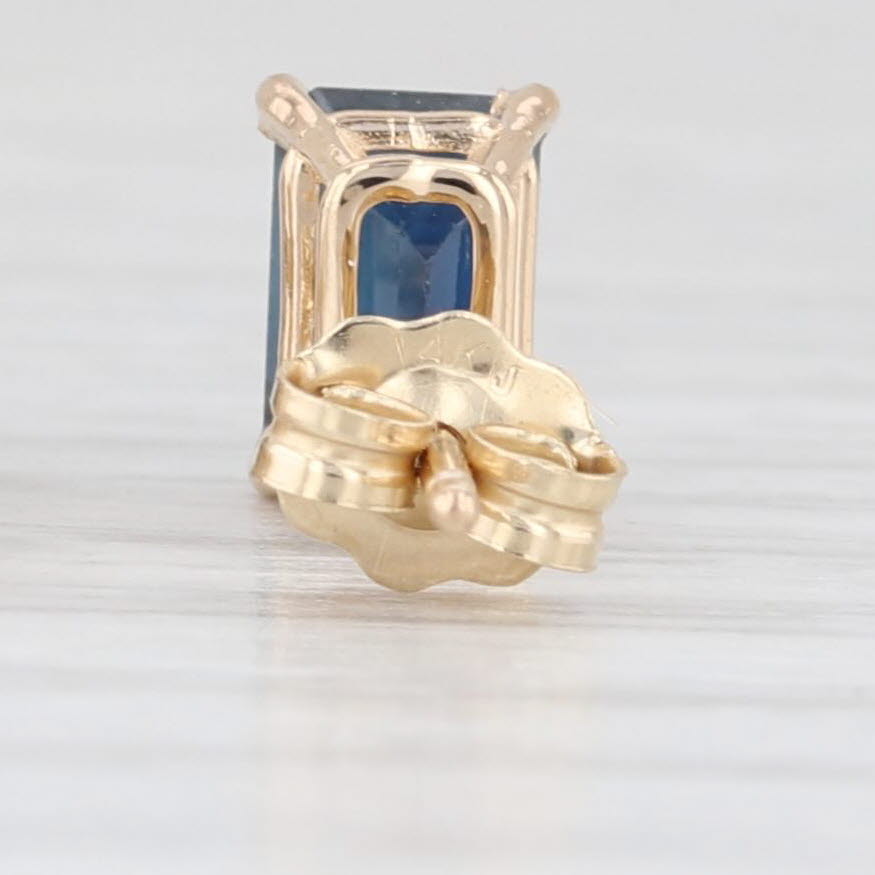 Light Gray 1.80ctw Blue Sapphire Stud Earrings 14k Yellow Gold Emerald Cut Solitaires