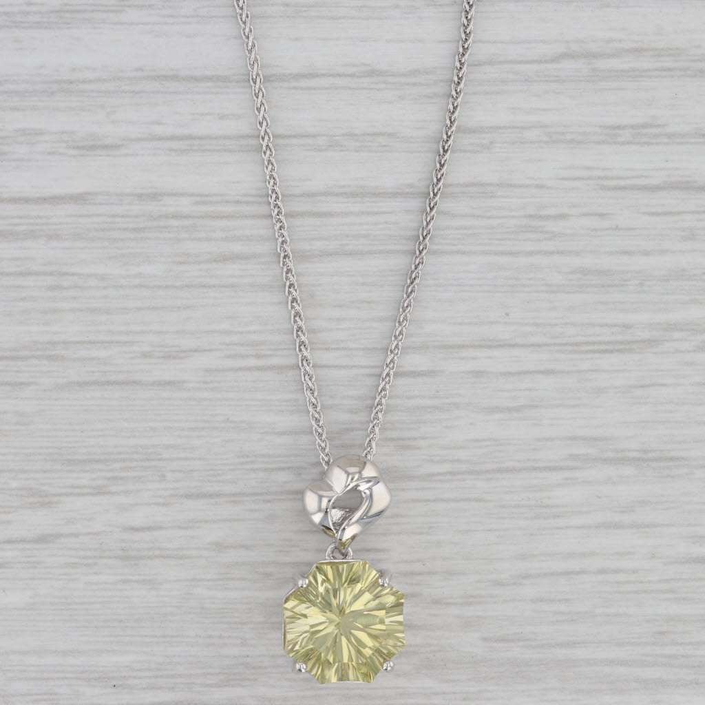 Gray 5.70ct Lemon Quartz Solitaire Pendant Necklace Sterling Silver 18" Wheat Chain