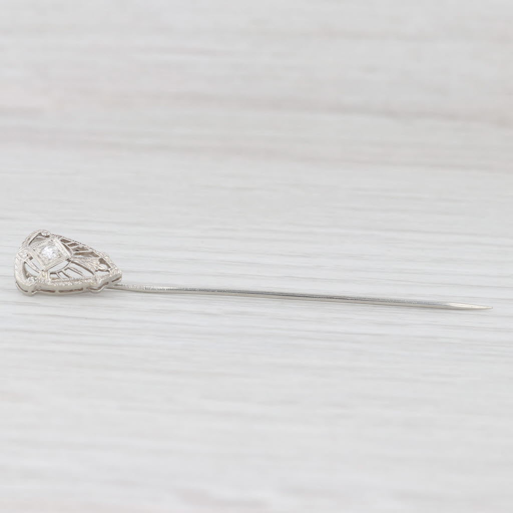 Light Gray Art Deco Filigree Diamond Stickpin 14k 10k White Gold