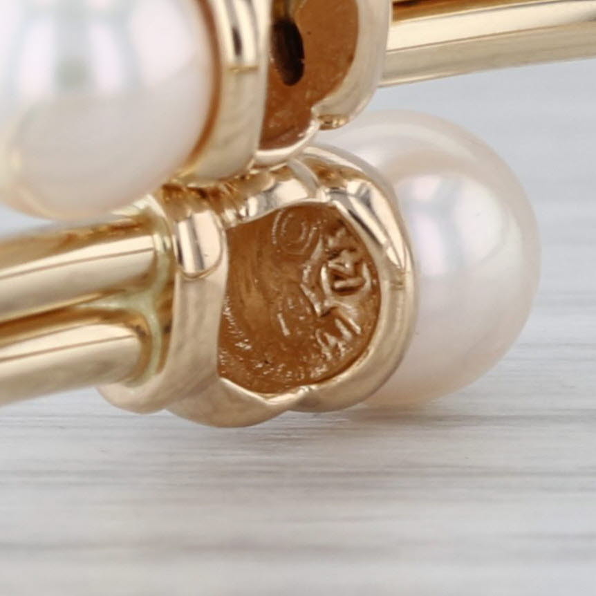 Cultured Pearl Diamond Bypass Bangle Bracelet 14k Yellow Gold 6.5"