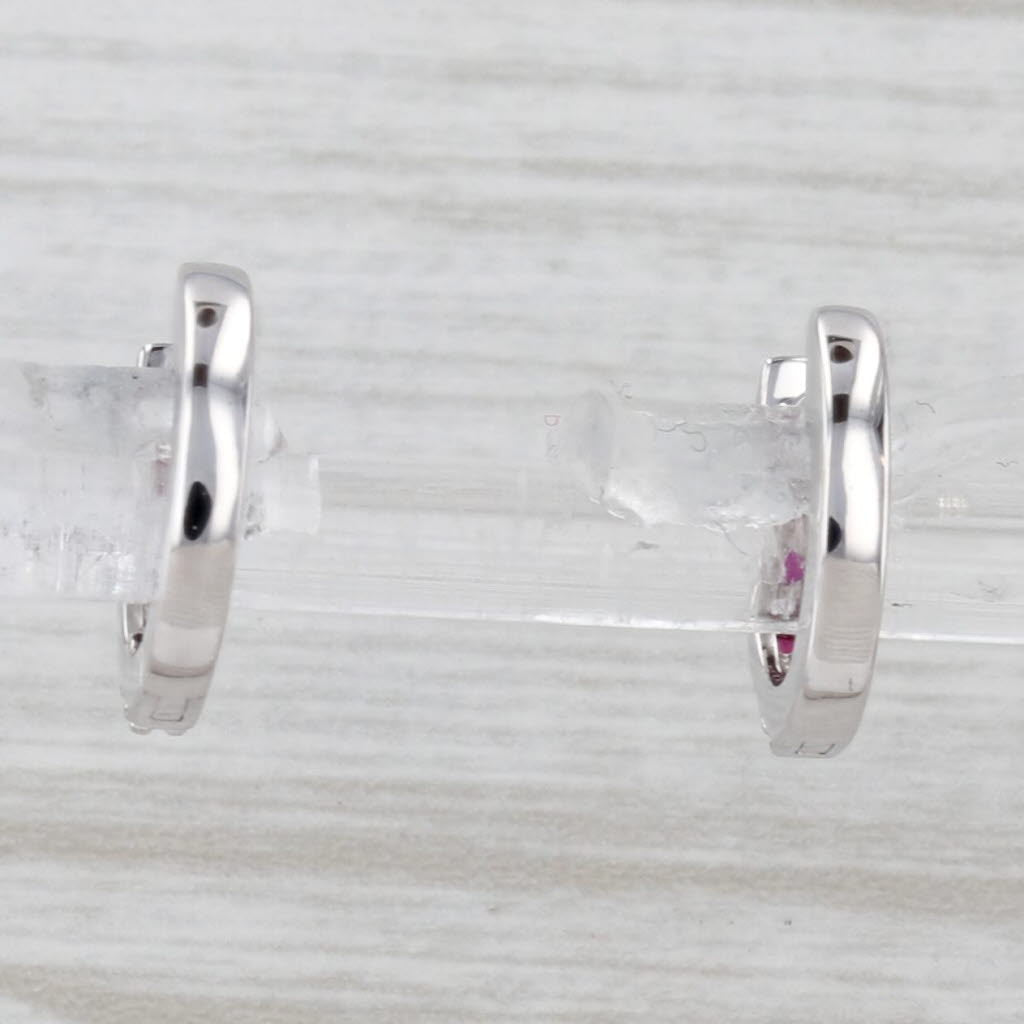 Light Gray 0.30ctw Ruby Hoop Huggie Earrings 14k White Gold Round Hoops Snap Top