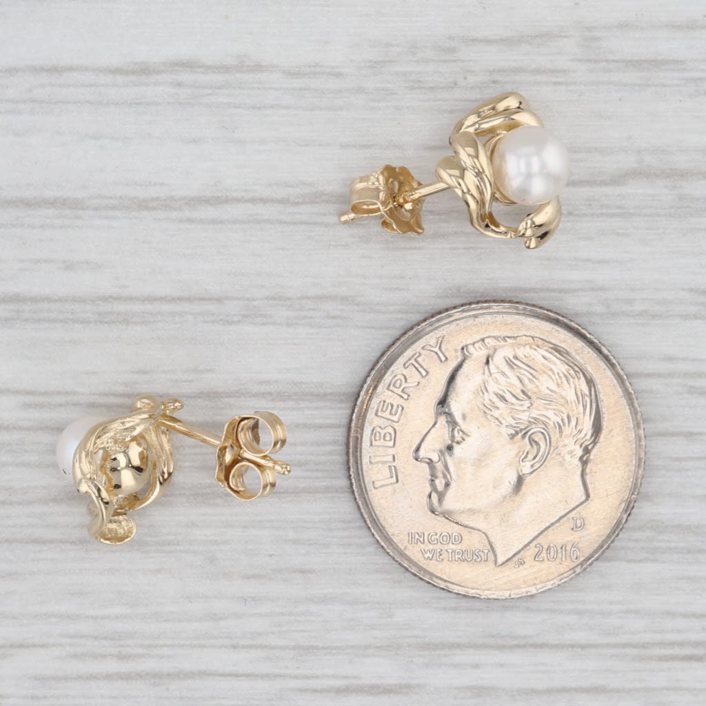Light Gray 4.7mm Cultured Pearl Stud Earrings 14k Yellow Gold