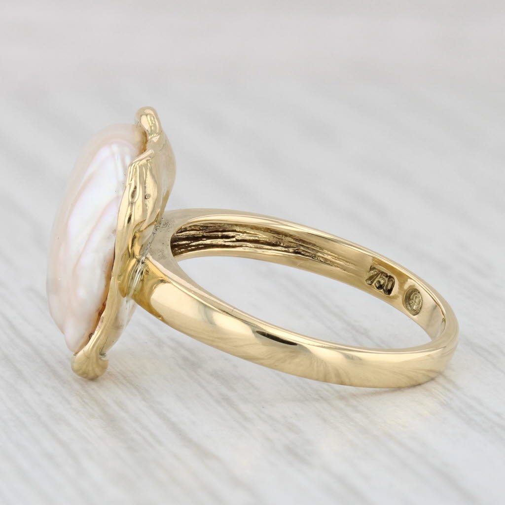 Light Gray Baroque Cultured Pearl Ring 18k Yellow Gold Size 7