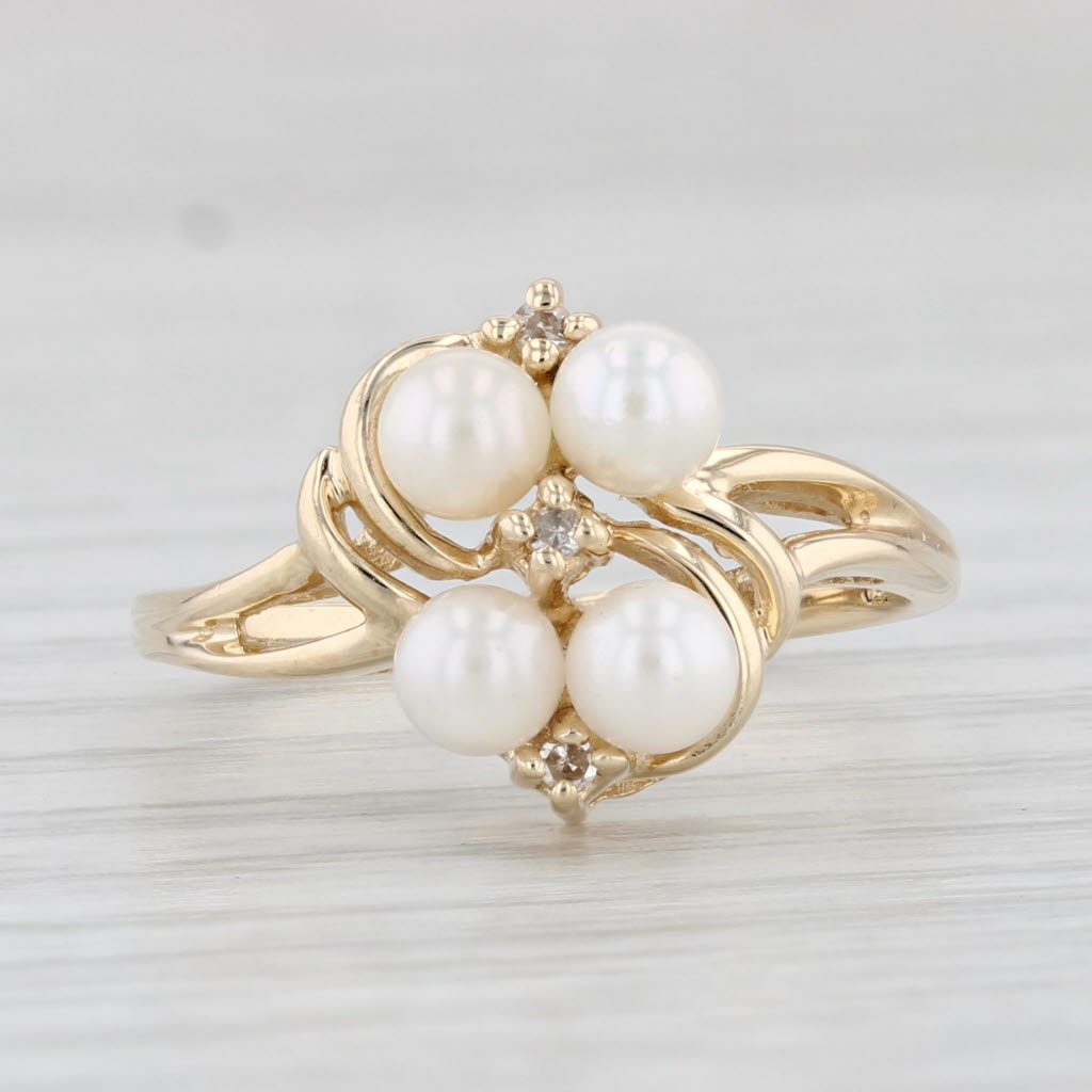 Light Gray Cultured Pearl Diamond Cluster Ring 10k Yellow Gold Size 6