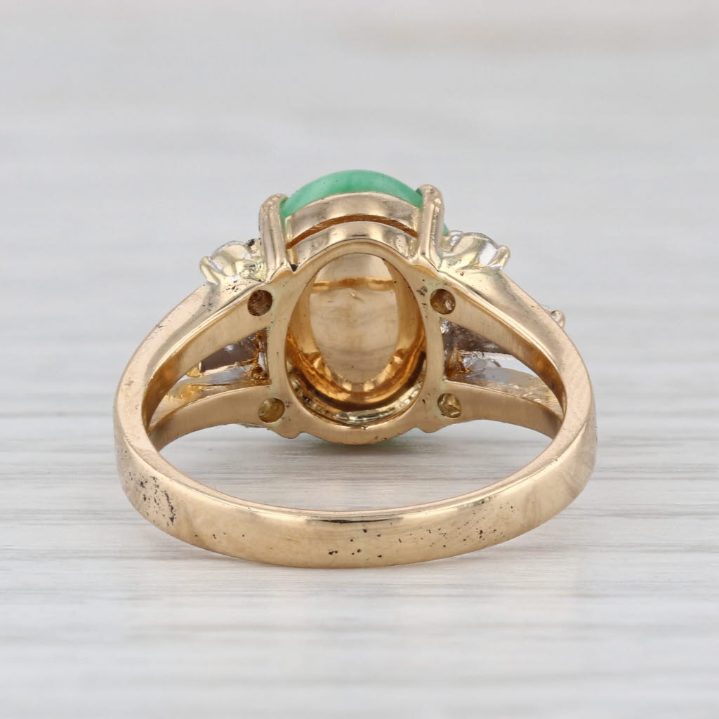 Green Jadeite Jade Cabochon 0.20ctw Diamond Ring 18k Yellow Gold Size 6.75