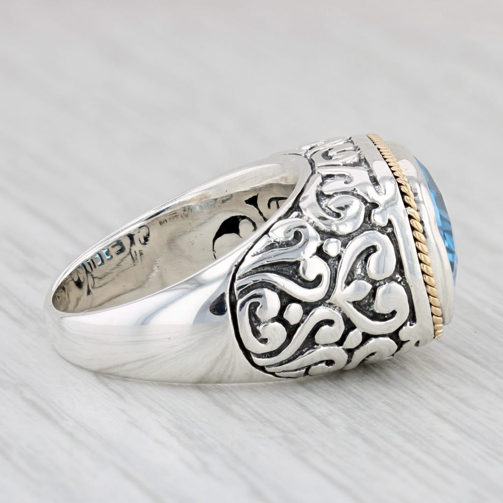 Light Gray Effy 8.75ct Blue Topaz Ring Sterling Silver 18k Gold Size 7 Ornate Solitaire