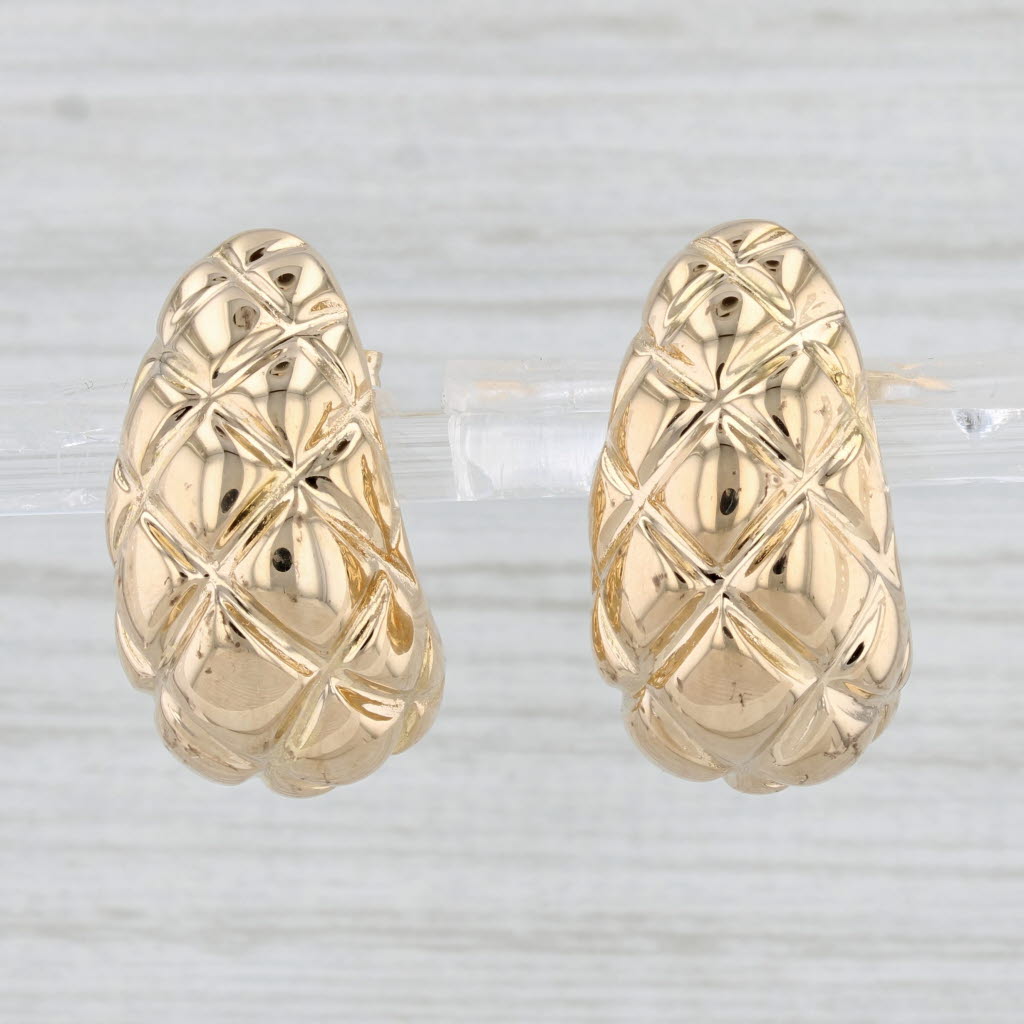 Light Gray Cross Hatch Beveled Drop Earrings 18k Yellow Gold Italian