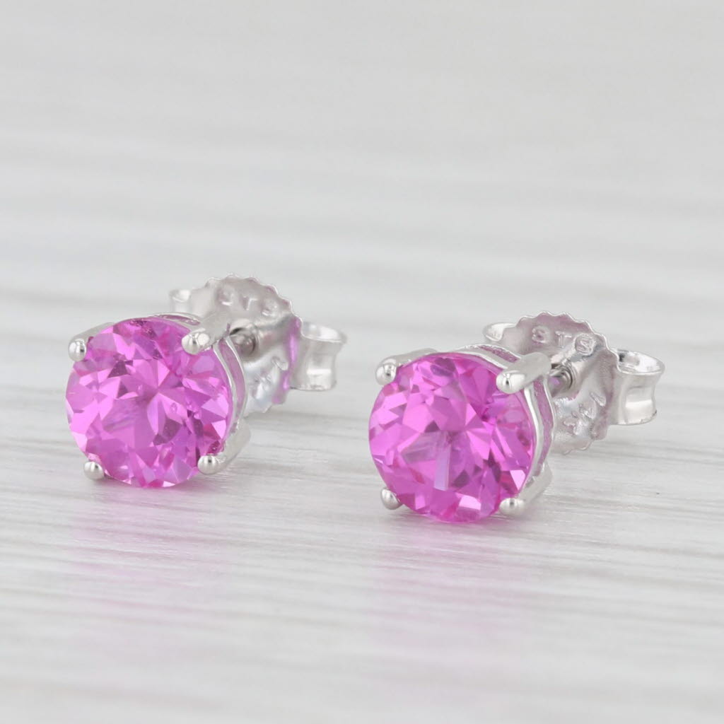 Light Gray 1.50ctw Pink Lab Created Sapphire Round Solitaire Stud Earrings 14k White Gold